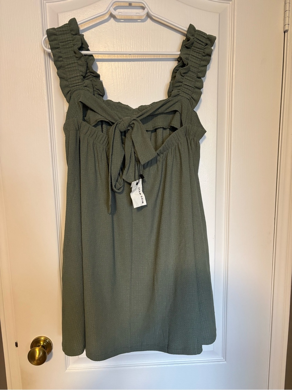 Olive Green Ruffle Strap Mini Dress - Picture 2 of 5